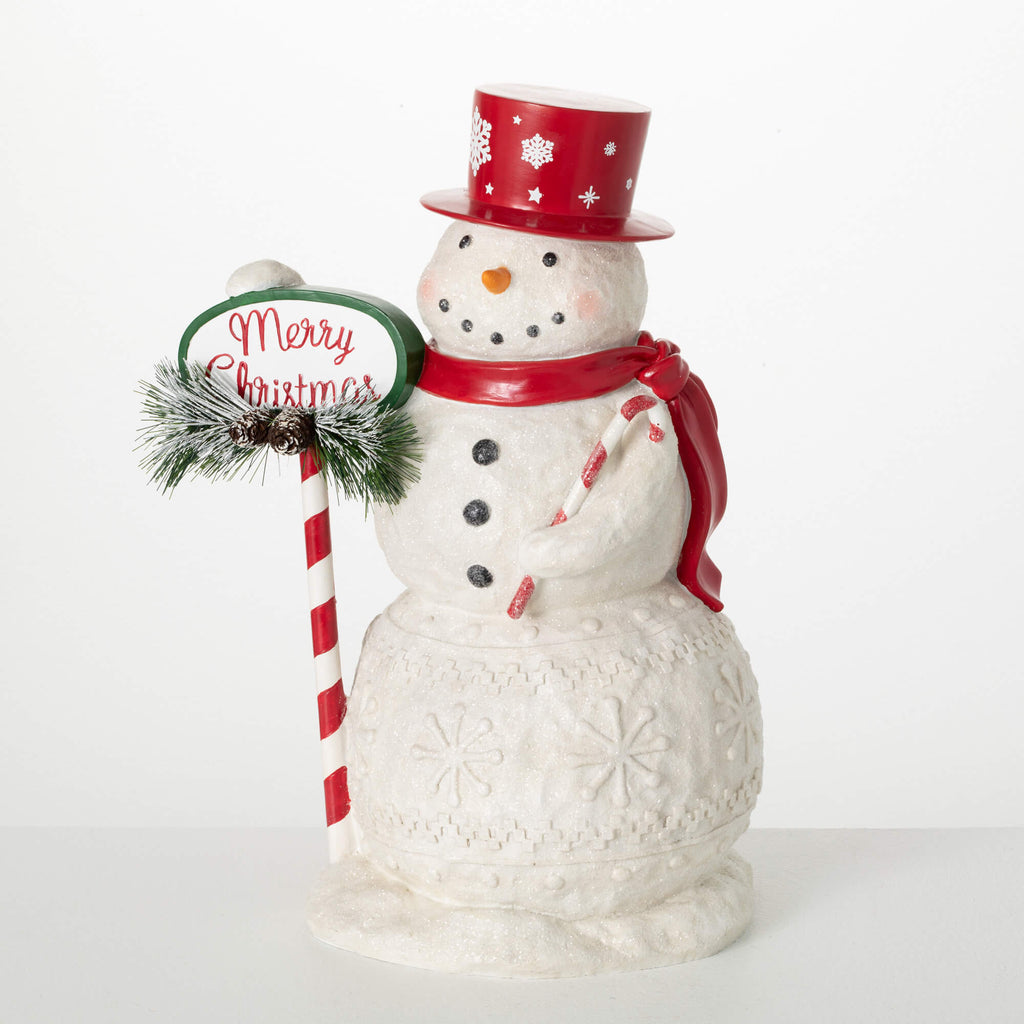 Jolly Snowman Figure With Sign