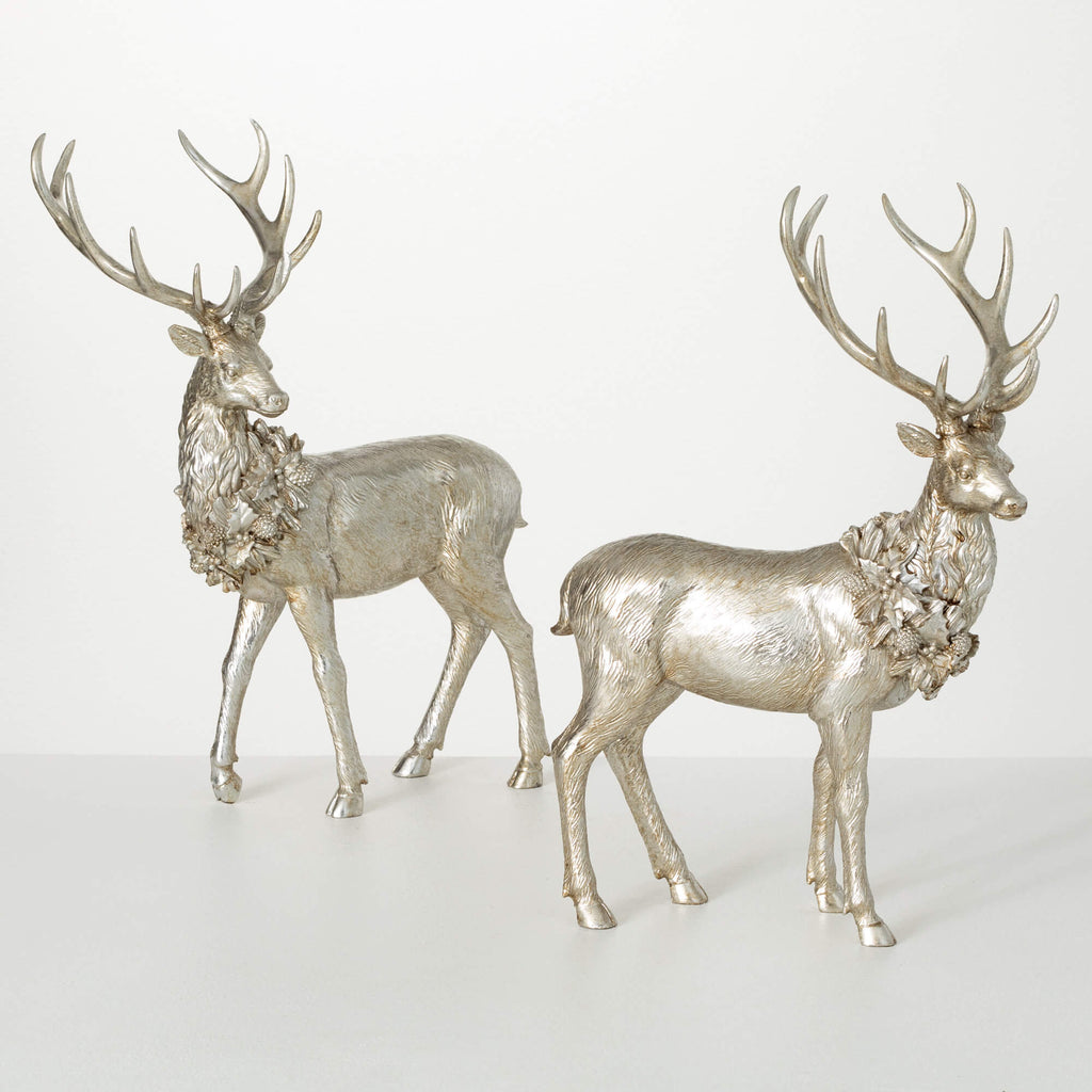 Regal Silver Deer Figurine Set