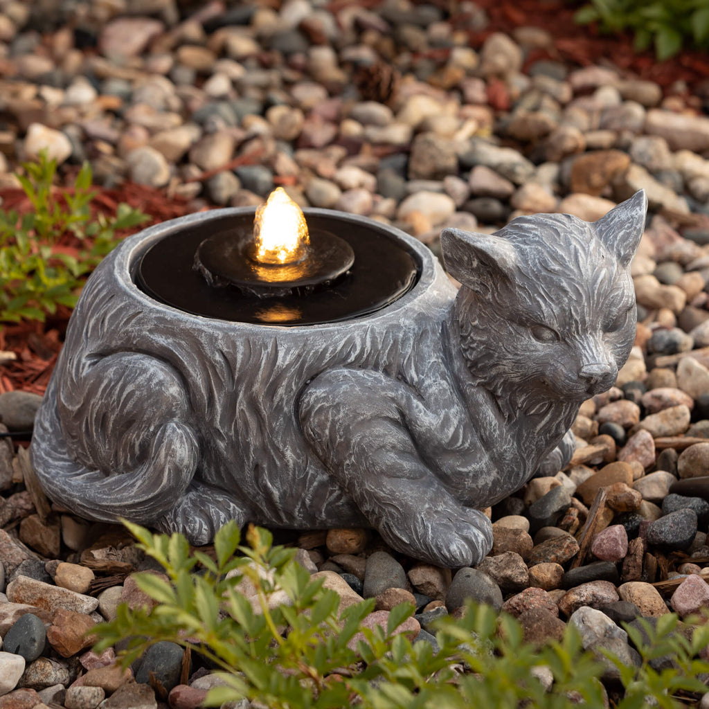 Gray Stone Cat Fountain       