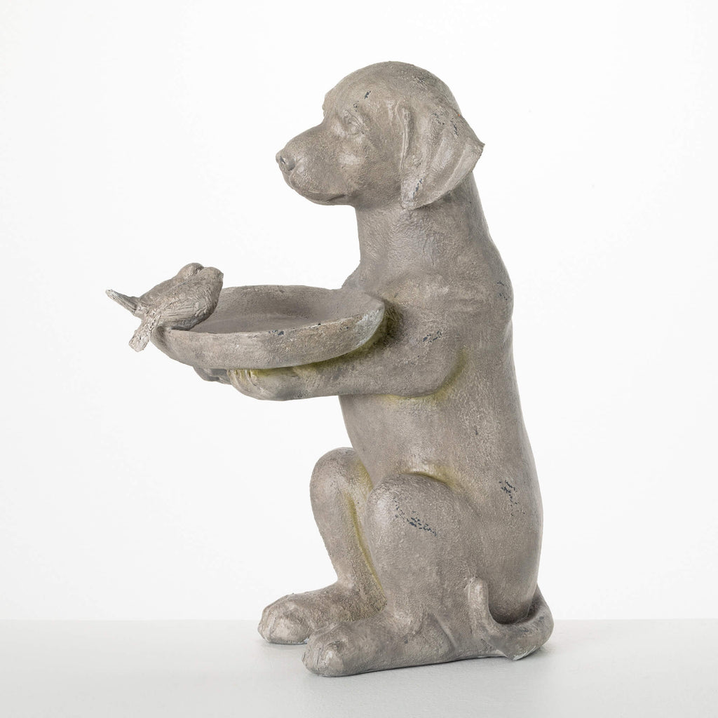 Sitting Dog Bird Feeder Statue