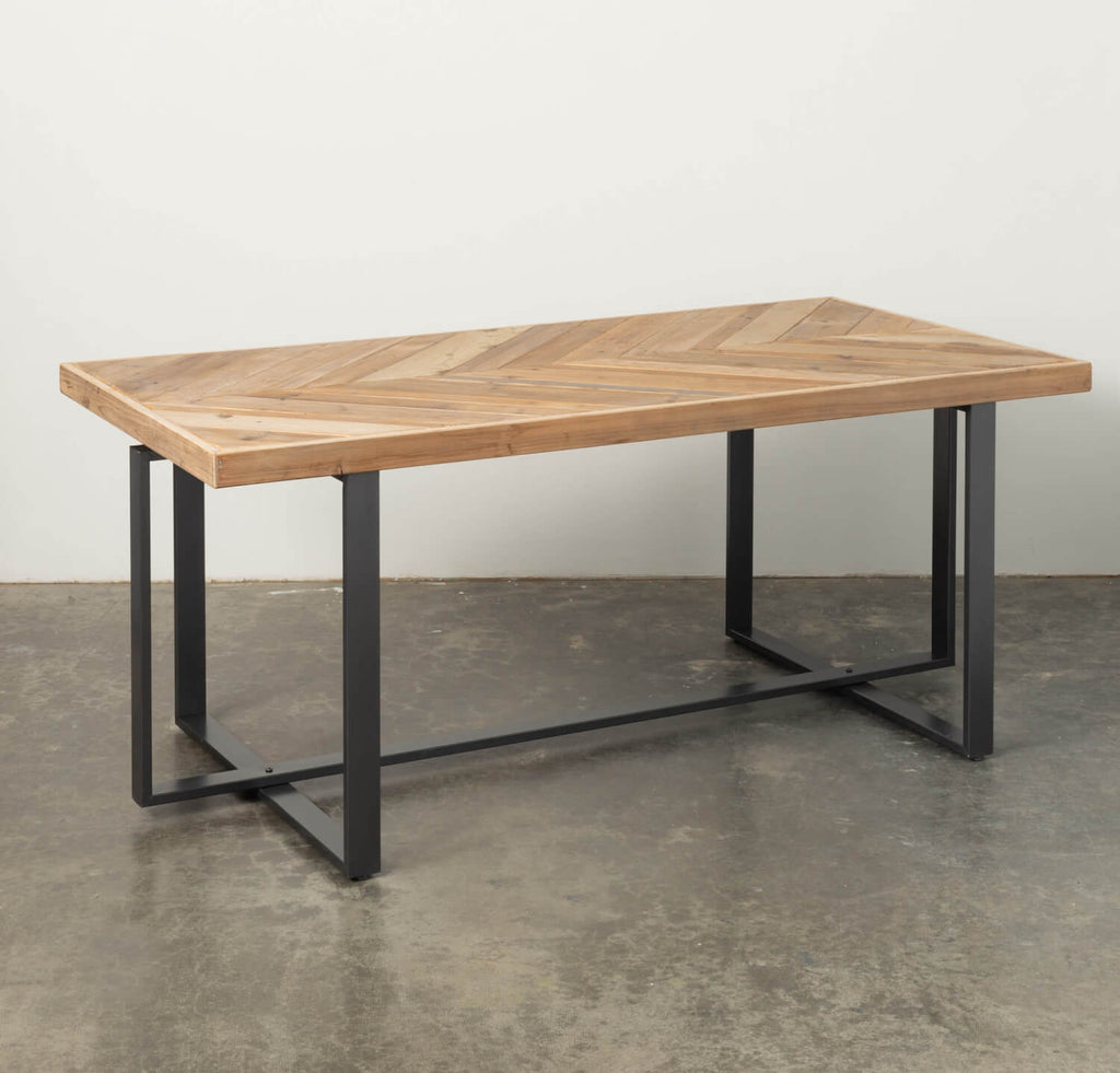Wood Top Table With V-Pattern 