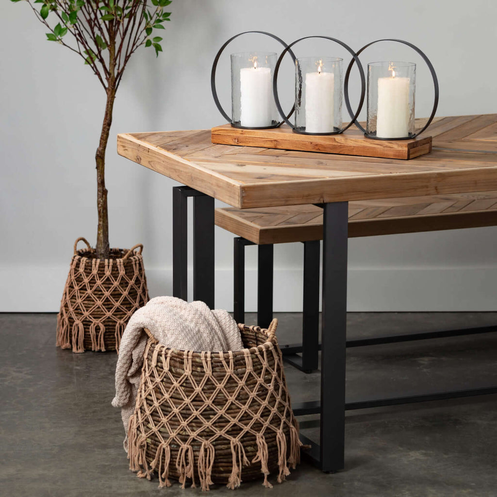 Wood Top Table With V-Pattern 