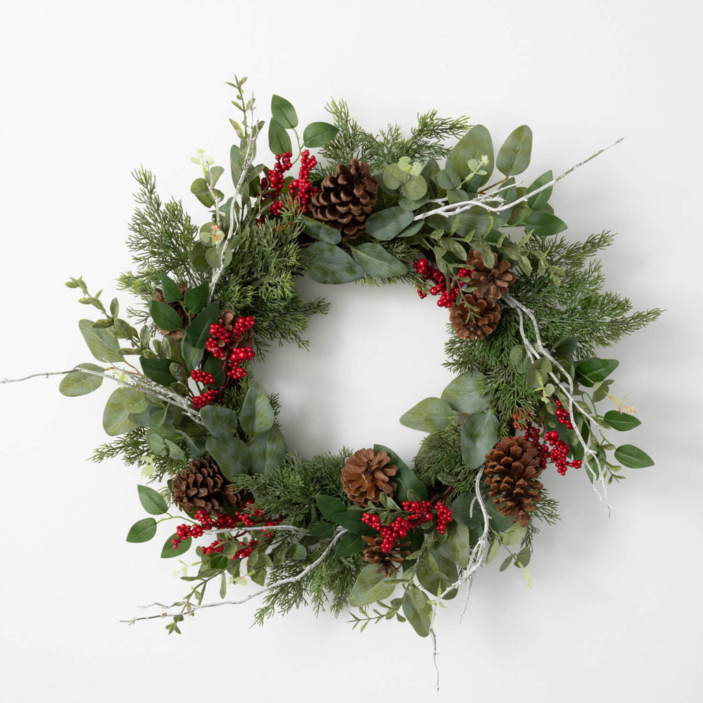 Pine & Red Berry & Twig Wreath