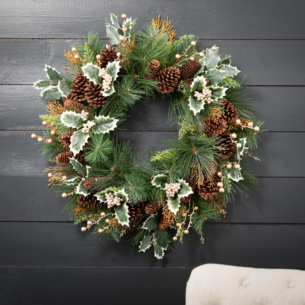 Gold Holly And Pine Wreath    