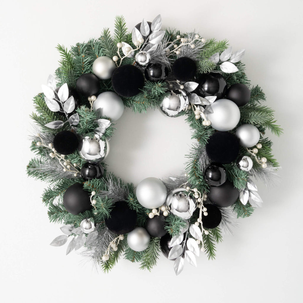 24" Black Ball Pine Wreath    
