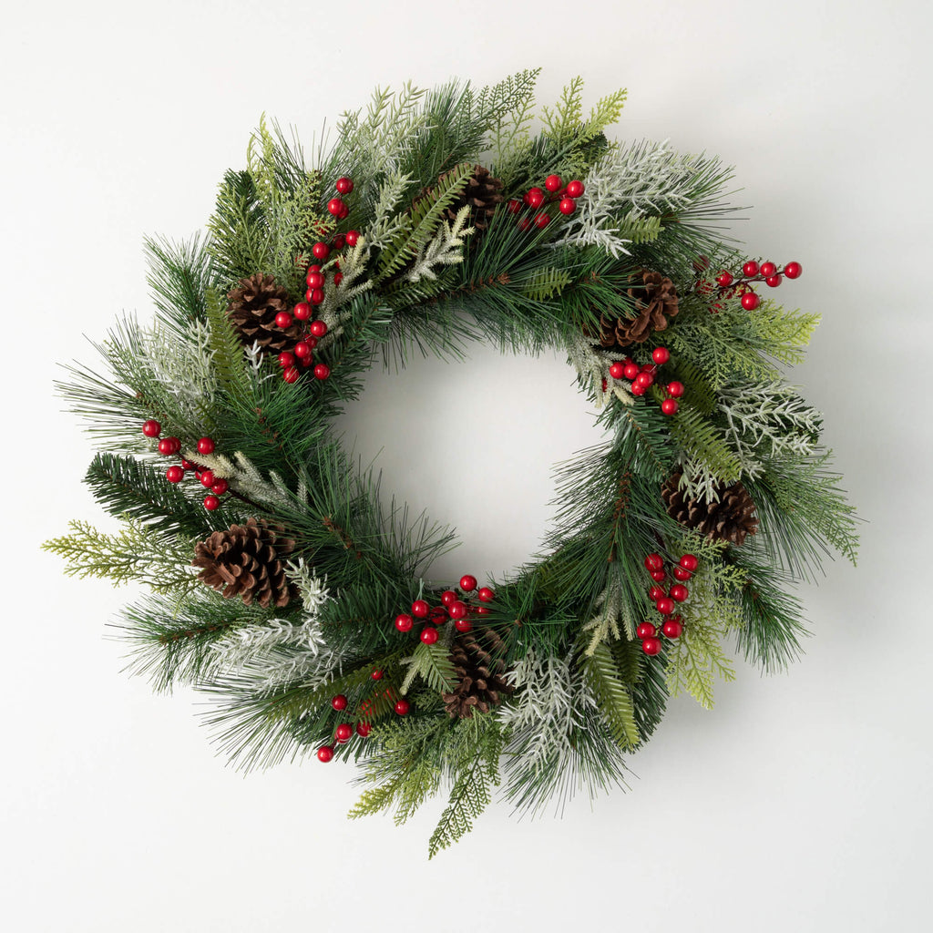 24" Pine And Berry Wreath     